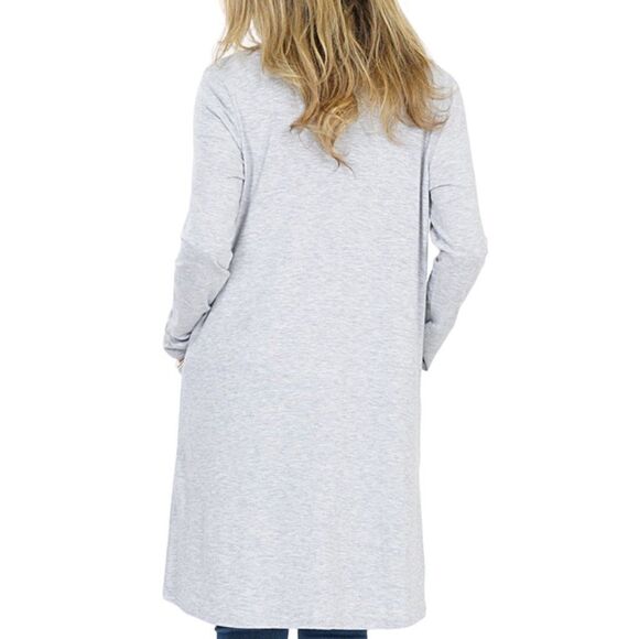 Soft Gray Open Front Pockets Long Lightweight Cardigan NEW - Picture 3 of 5